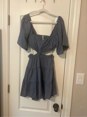 Free People Dusty Blue Mini Dress with side cut outs